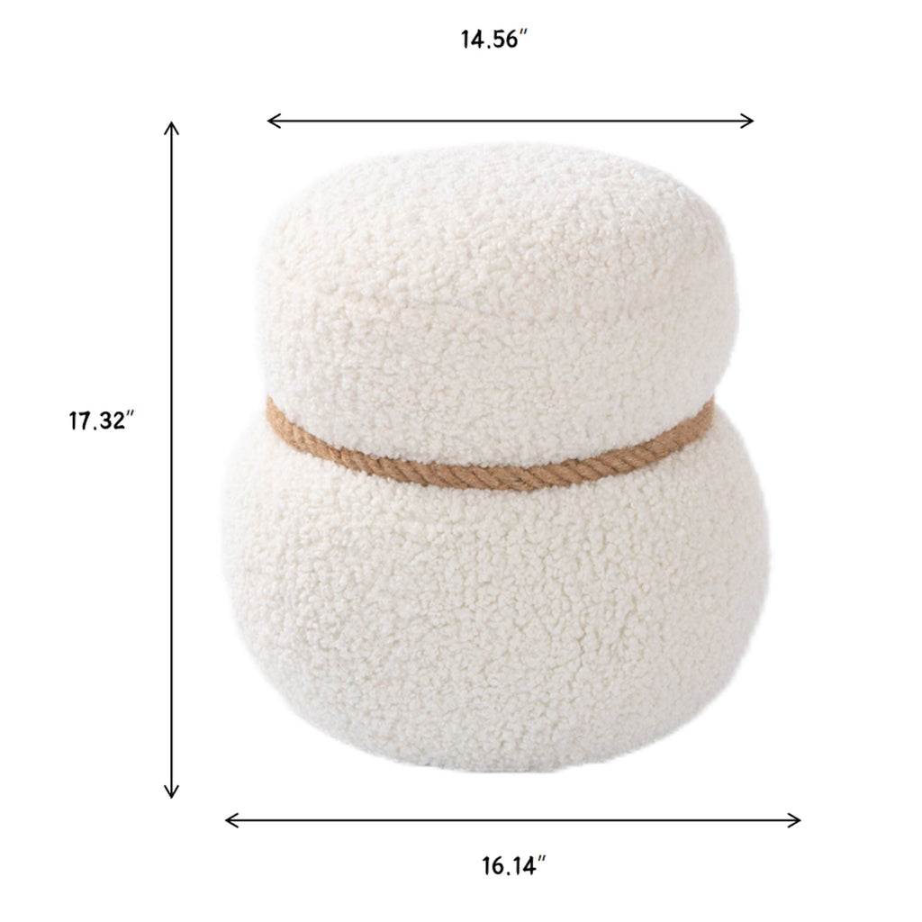 Snowman Stool Ottoman with Lamb Wool Cushion and Solid Wood Frame - White, Light Brown, Dark Green