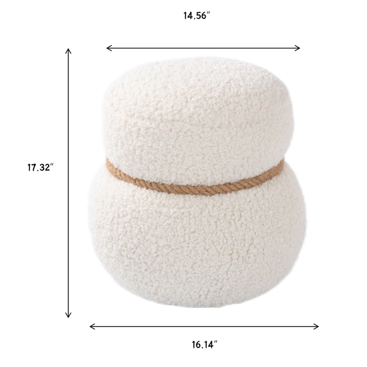 Snowman Stool Ottoman with Lamb Wool Cushion and Solid Wood Frame - White, Light Brown, Dark Green