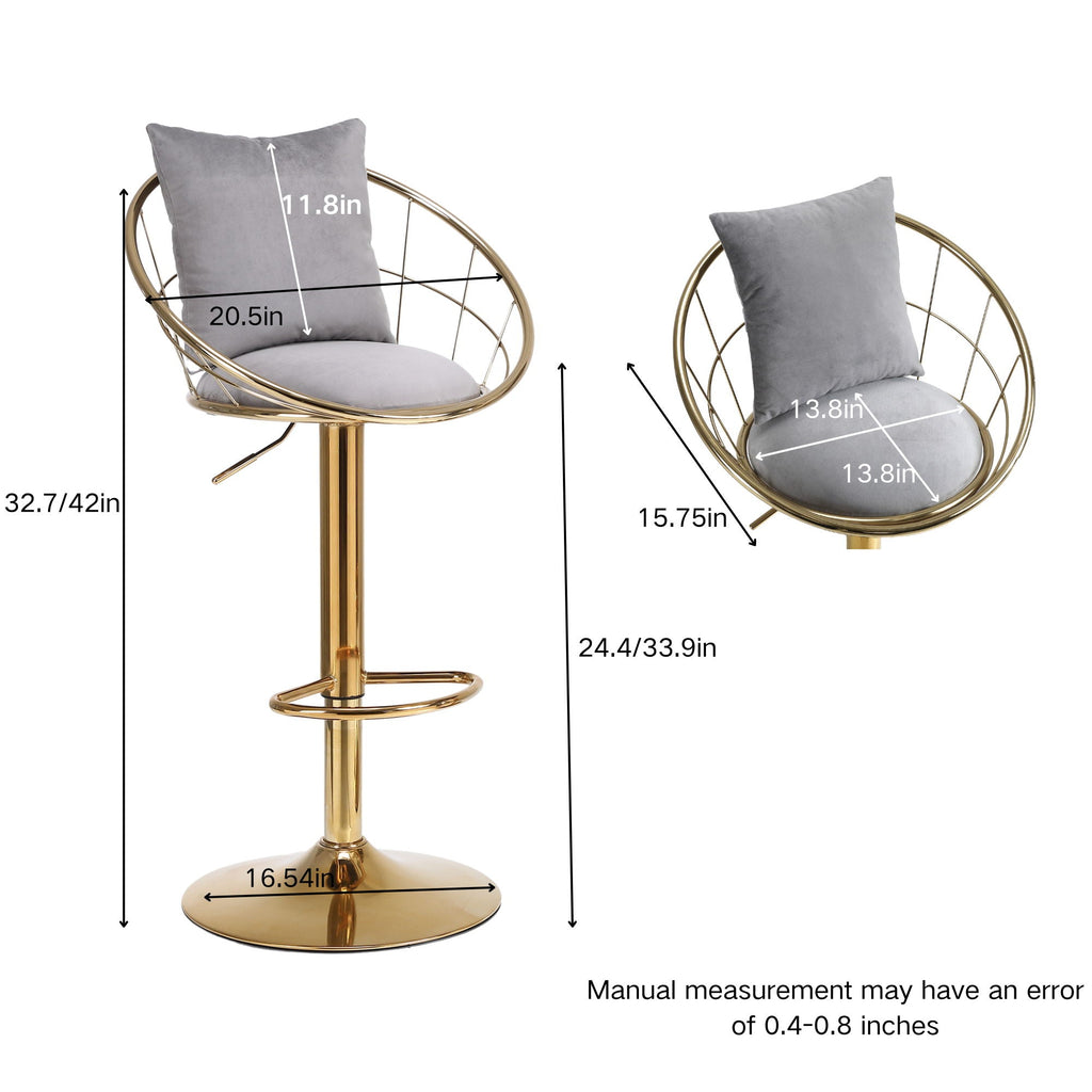 Adjustable Velvet Bar Stool Set with 360° Rotation - Multiple Colors