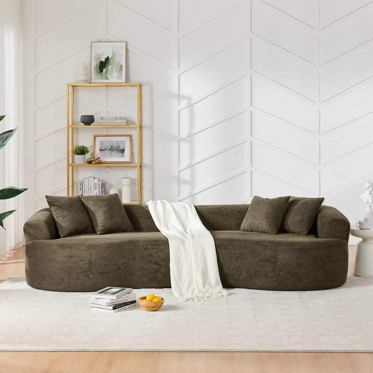 4 Seater Curved Cloud Sectional Sofa with High-Density Foam - Corduroy