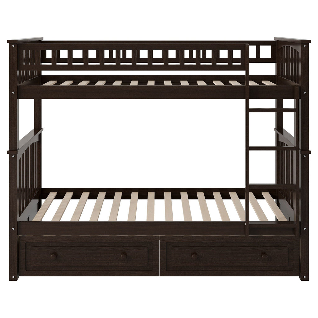 Convertible Bunk Bed With Drawers - Solid Wood with Storage - White, Dark Brown or Dark Gray