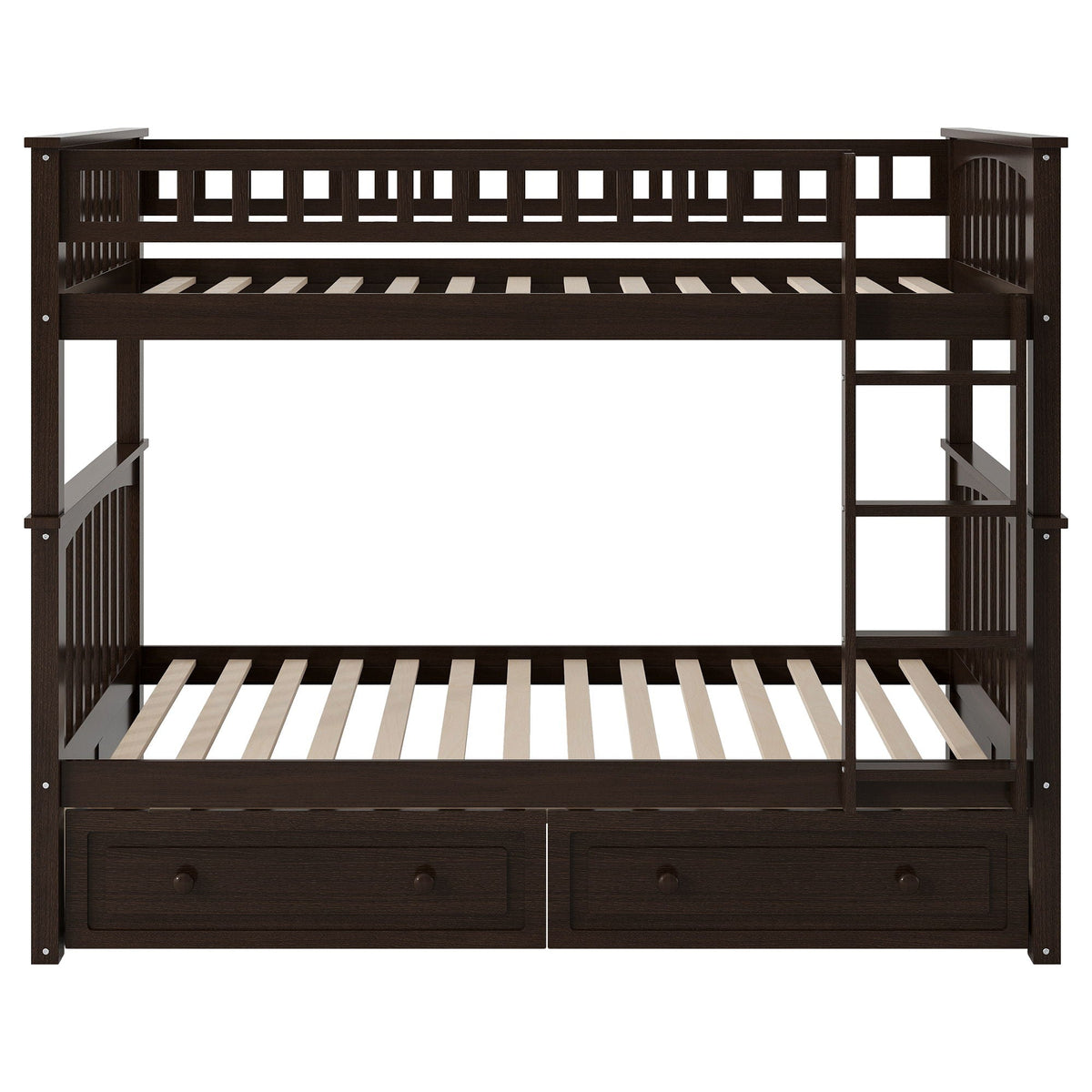 Convertible Bunk Bed With Drawers - Solid Wood with Storage - White, Dark Brown or Dark Gray