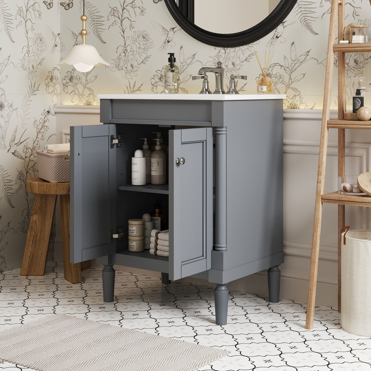 Bathroom Vanity With Top Sink and Two-Tier Storage Cabinet - Multiple Colors