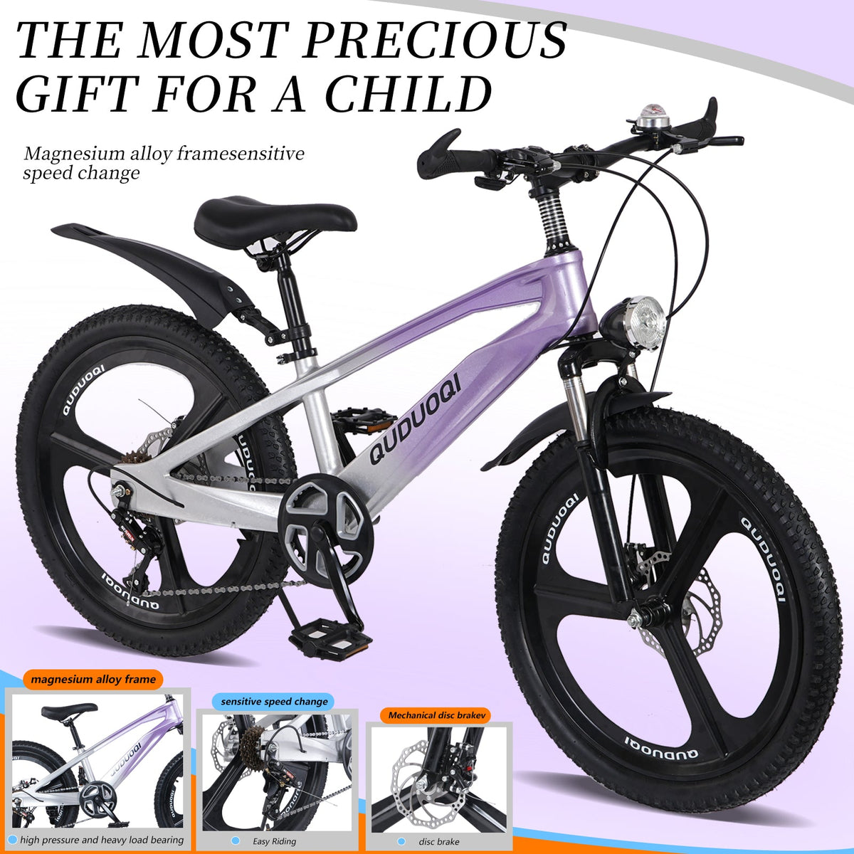 20 Inch Kids Mountain Bike with Magnesium Alloy Frame - Black