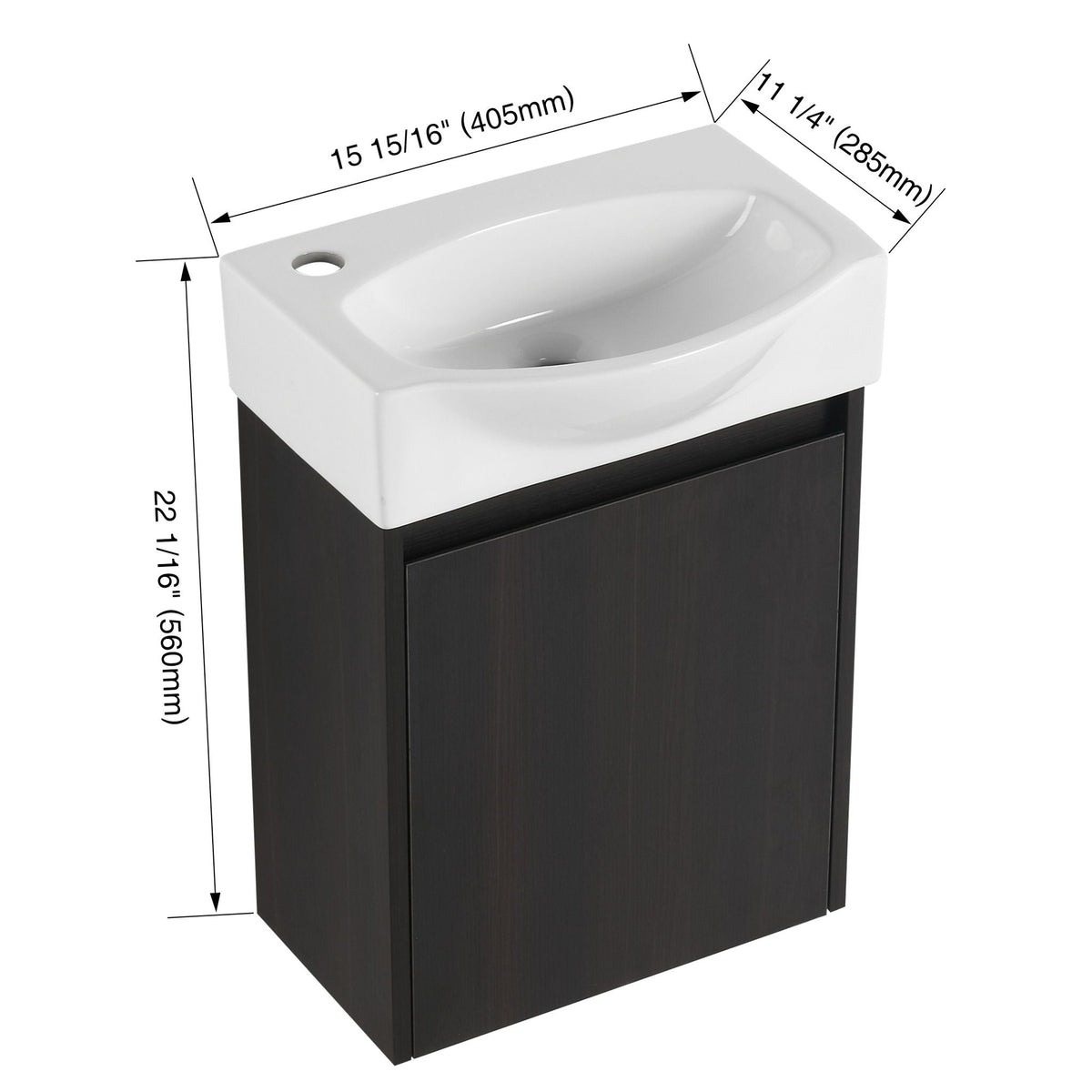 Modern Bathroom Vanity with Ceramic Basin and Storage Cabinet - Light Brown, Black, or White