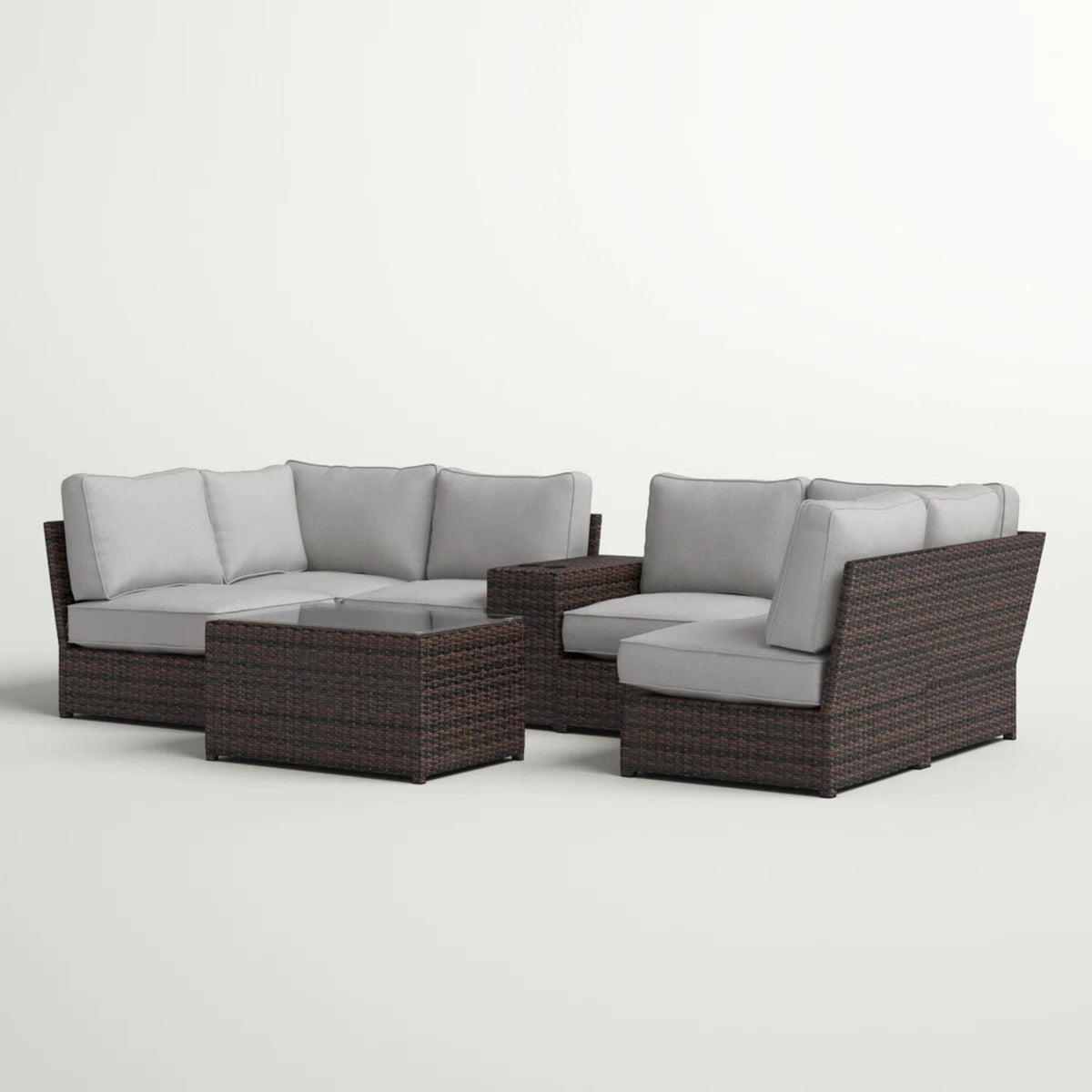 Modular Wicker Patio Seating Group with Cushions - Gray or Dark Brown