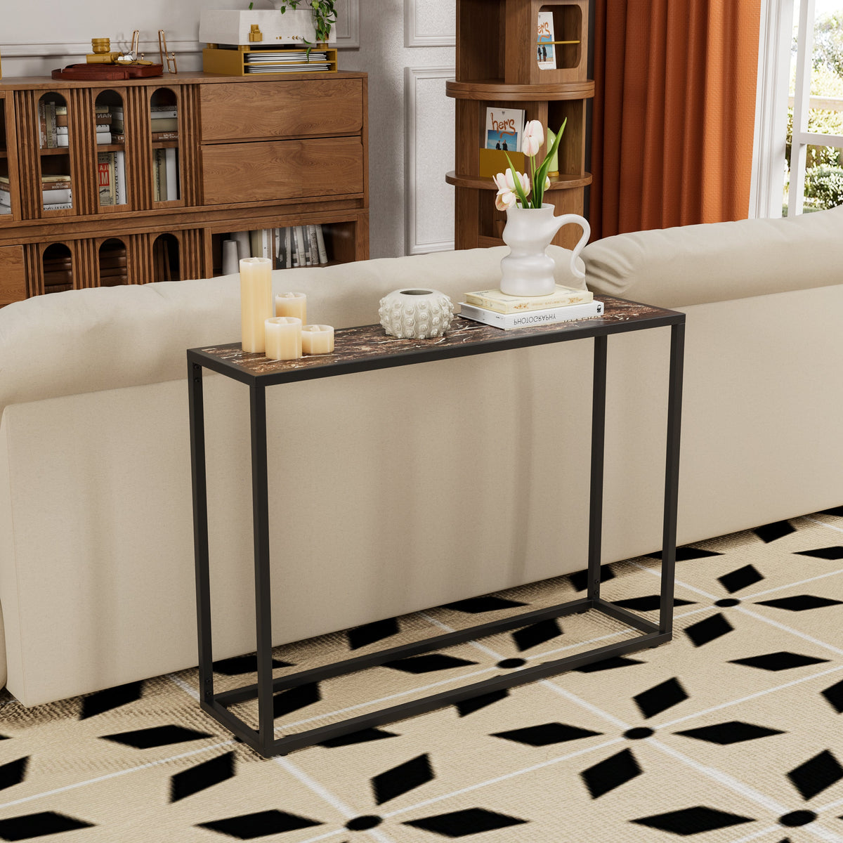 Narrow Console Table with Slim Profile - Solid Wood