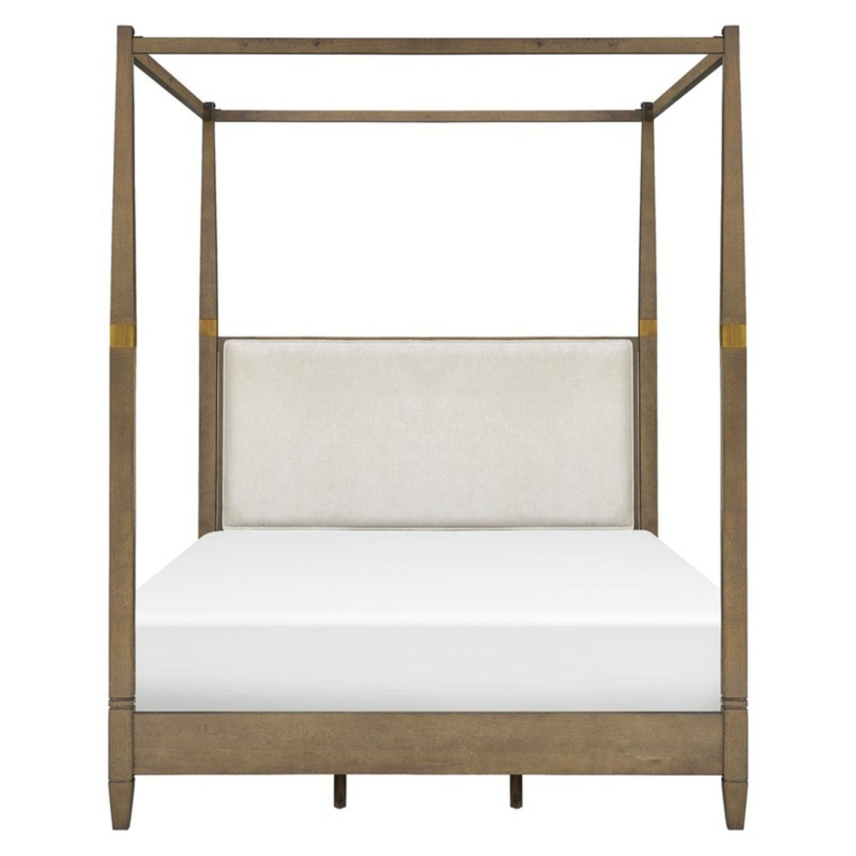 Queen Canopy Bed Frame with Upholstered Headboard - Brown