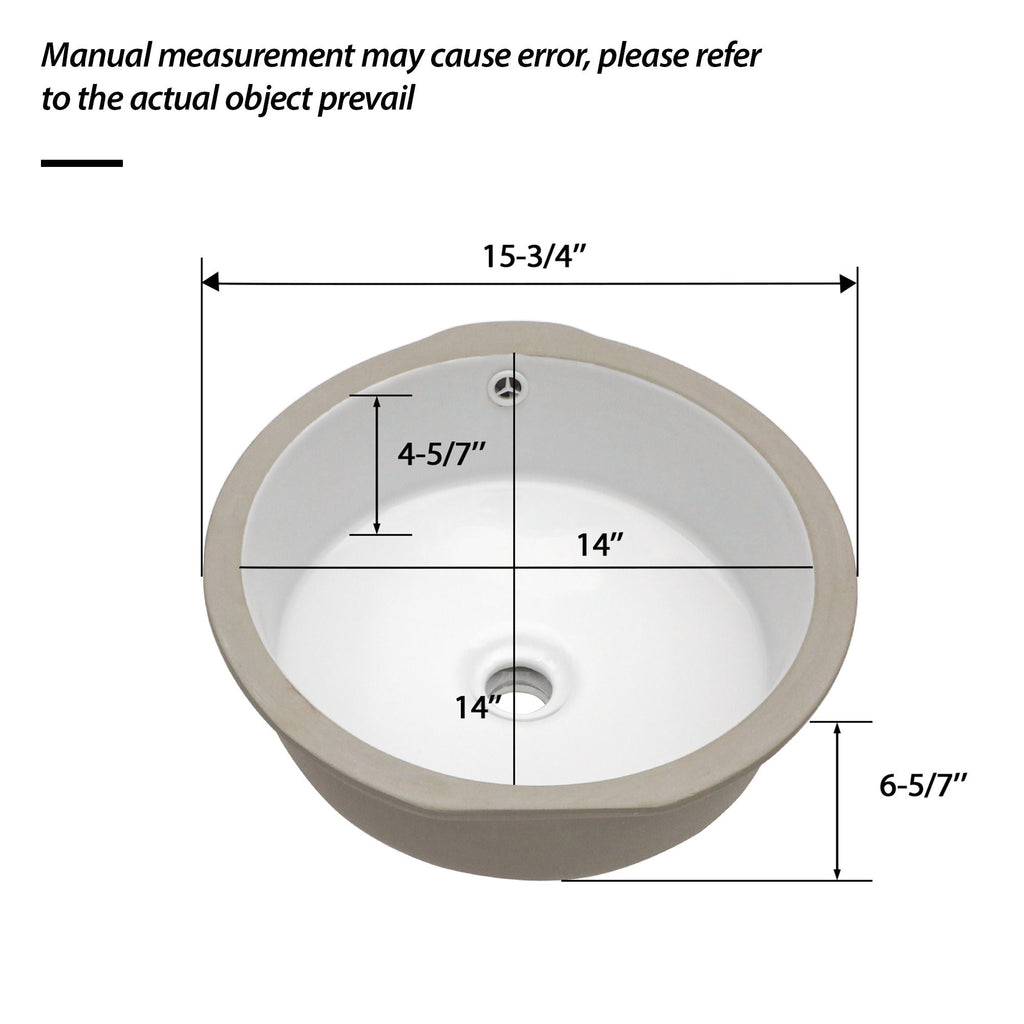 Ceramic Round Undermount Bathroom Sink with Overflow - White