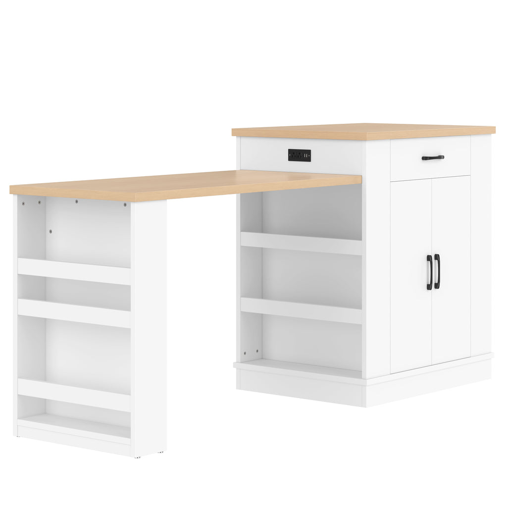 Extendable Island Console with Drawers and Cabinet - White or Black