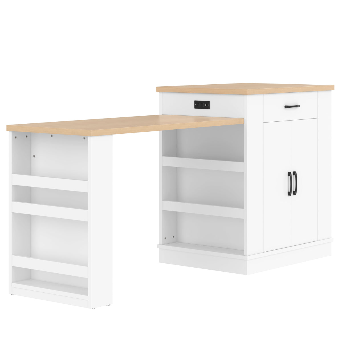 Extendable Island Console with Drawers and Cabinet - White or Black
