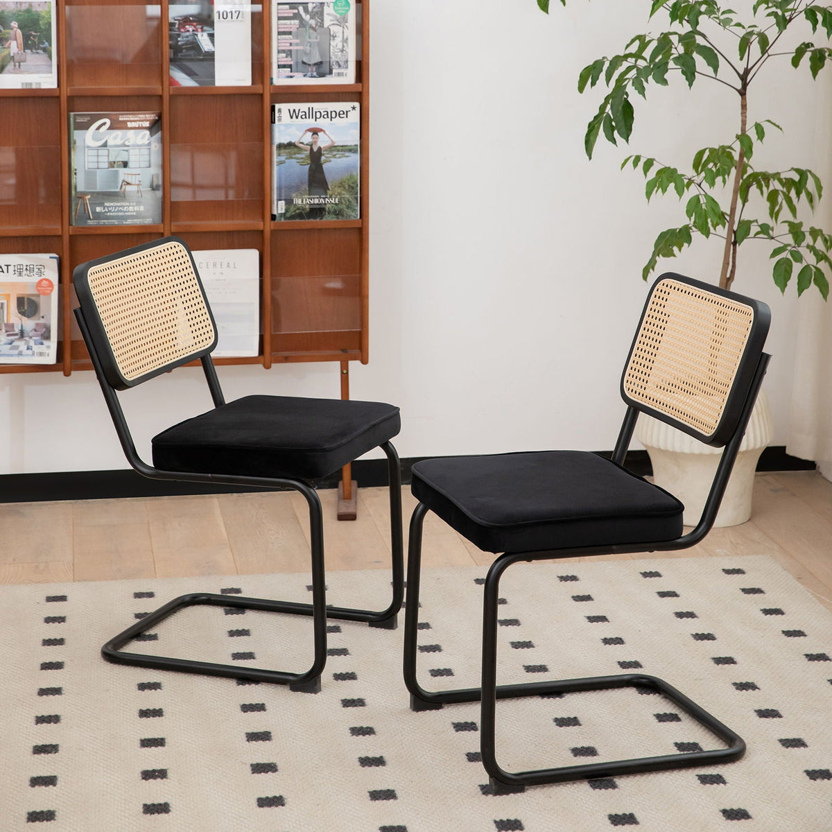 Rattan Side Accent Dining Chairs With Painted Legs (Set of 2)
