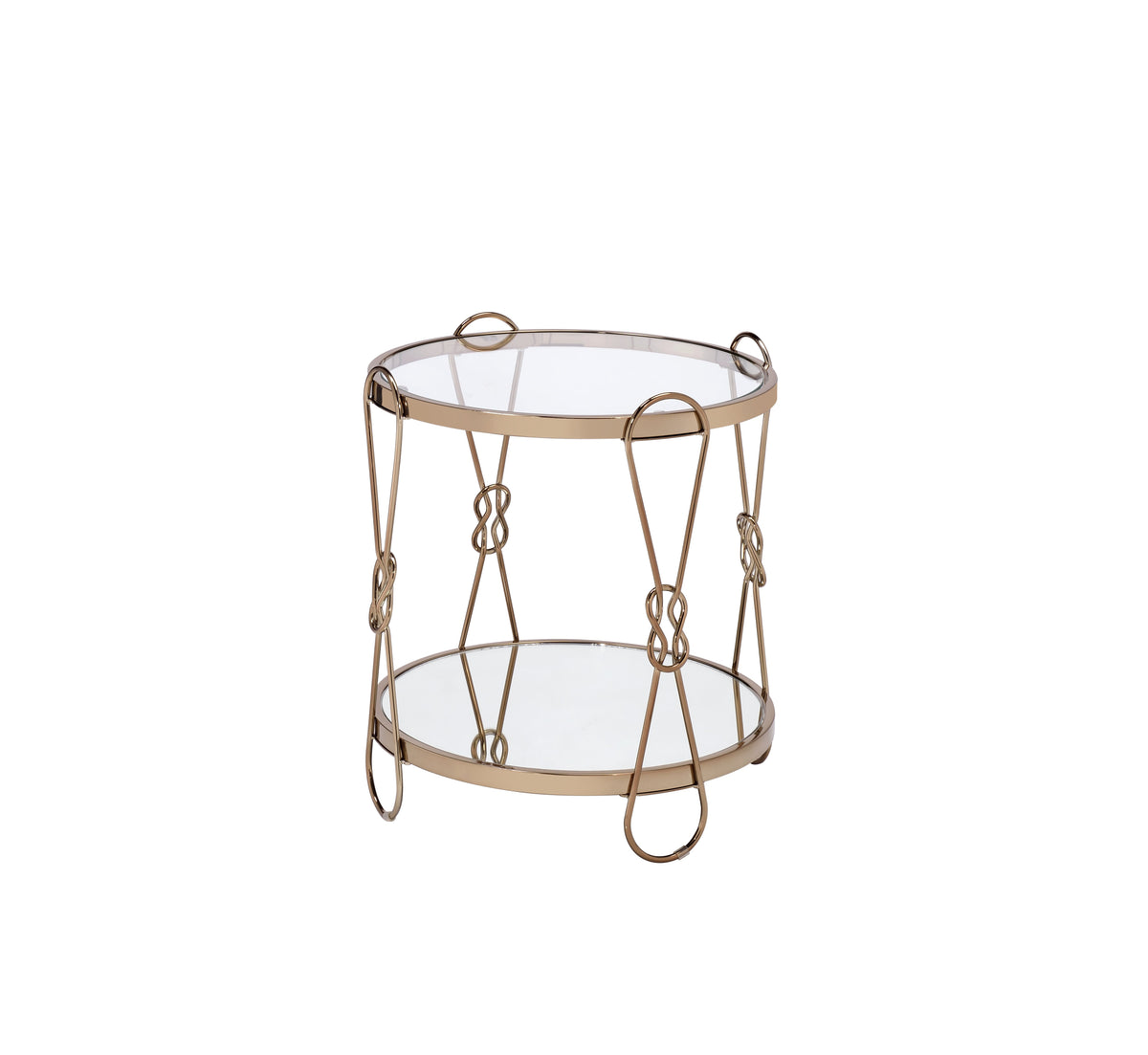 Mirrored End Table with Drum Design - Champagne Finish