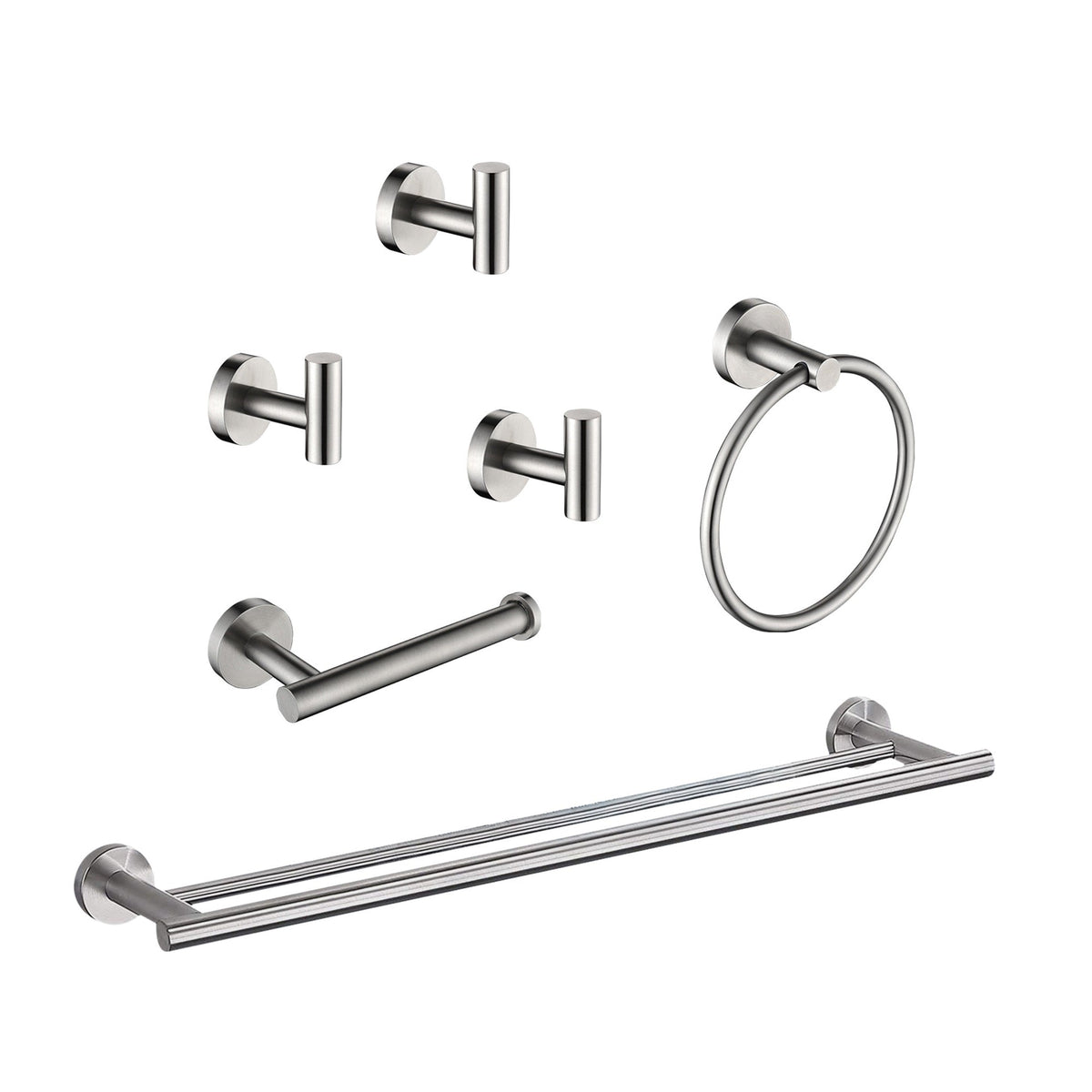 Brushed Nickel Bathroom Accessories Set with Stainless Steel Construction - 6-Piece