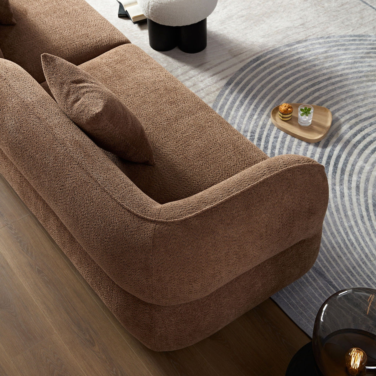 Sectional Sofa with Durable Fabric and Solid Wood Frame - Dark Brown or White
