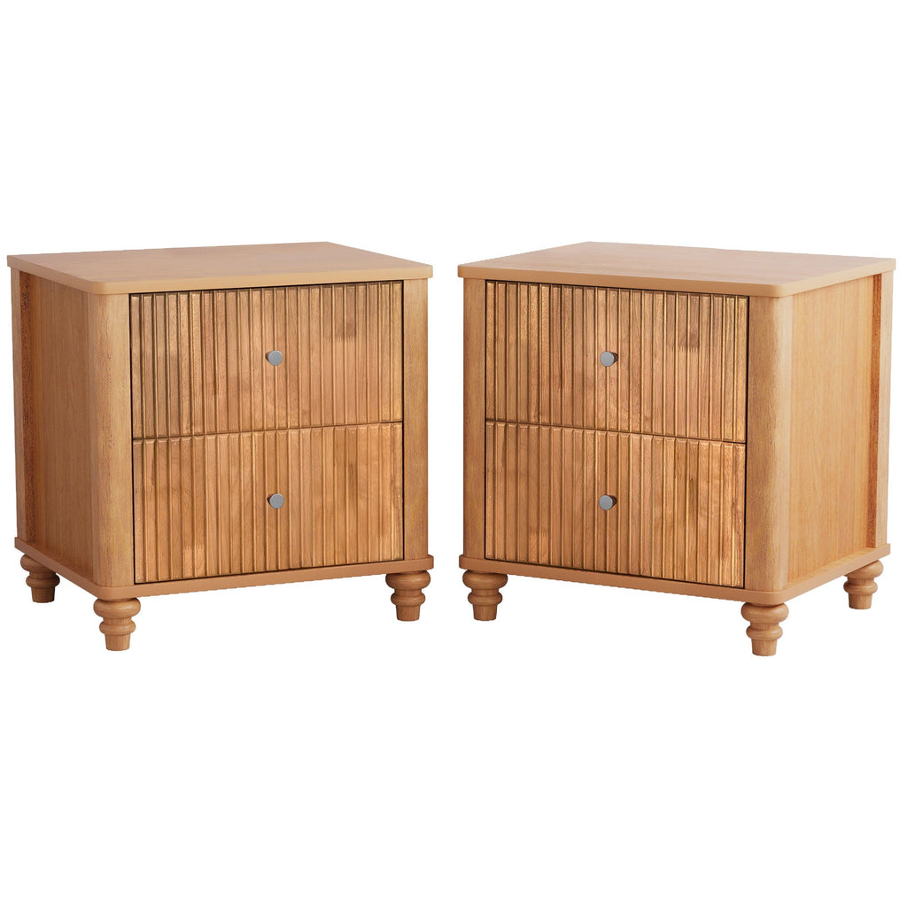Modern Fluted Nightstand with 3 Drawers - Dark Brown or Light Brown