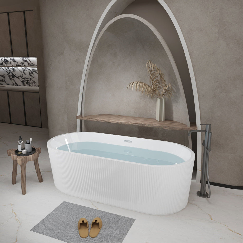 Linear Freestanding Soaker Tub with Double-Wall Acrylic - White