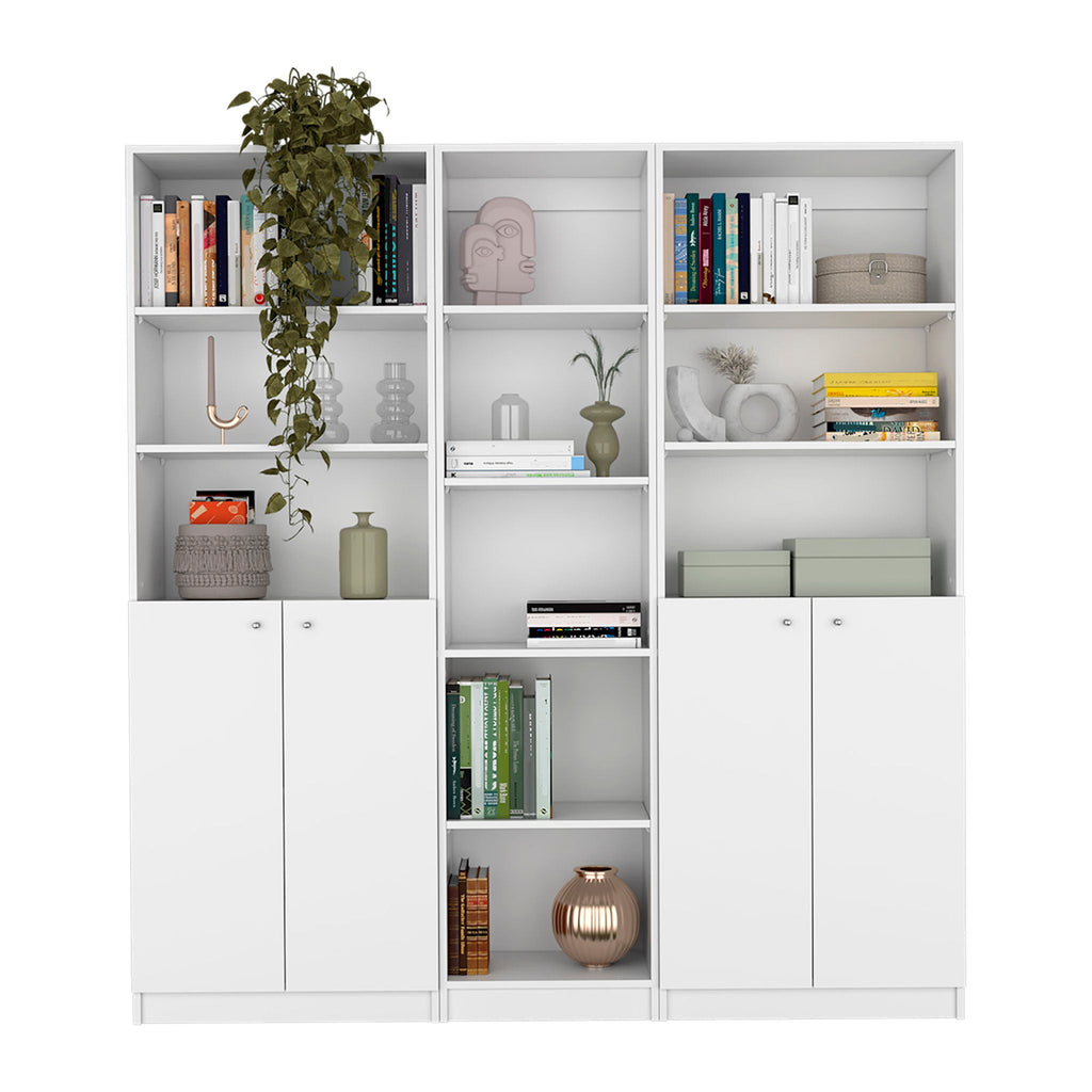 3 Piece Living Room Set with Bookcases - Spacious Design - White
