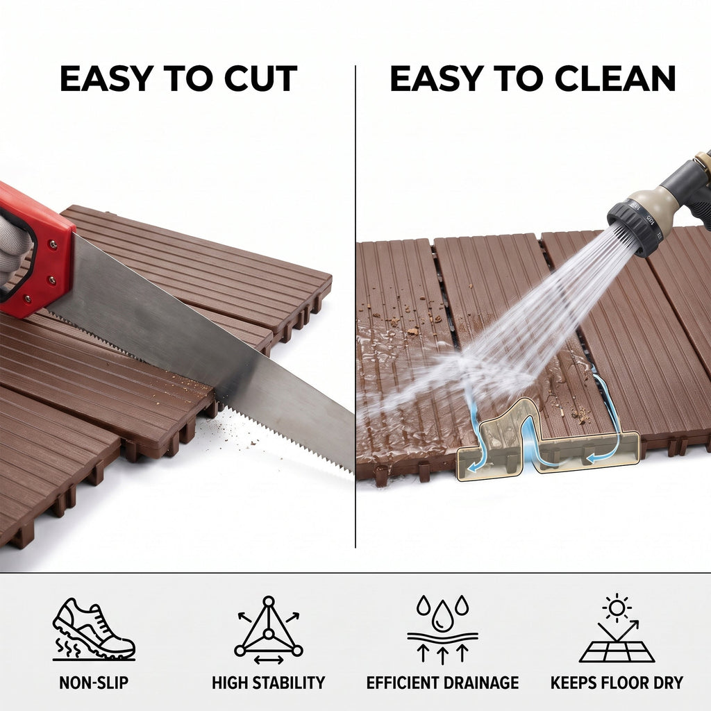 Plastic Interlocking Deck Tiles with Waterproof & Non-Slip Surface - 44 Pack