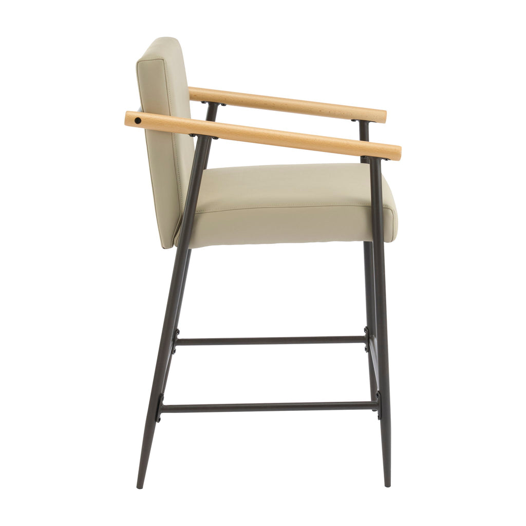 Mid Century Modern Counter Stool Set with Cushions - Khaki