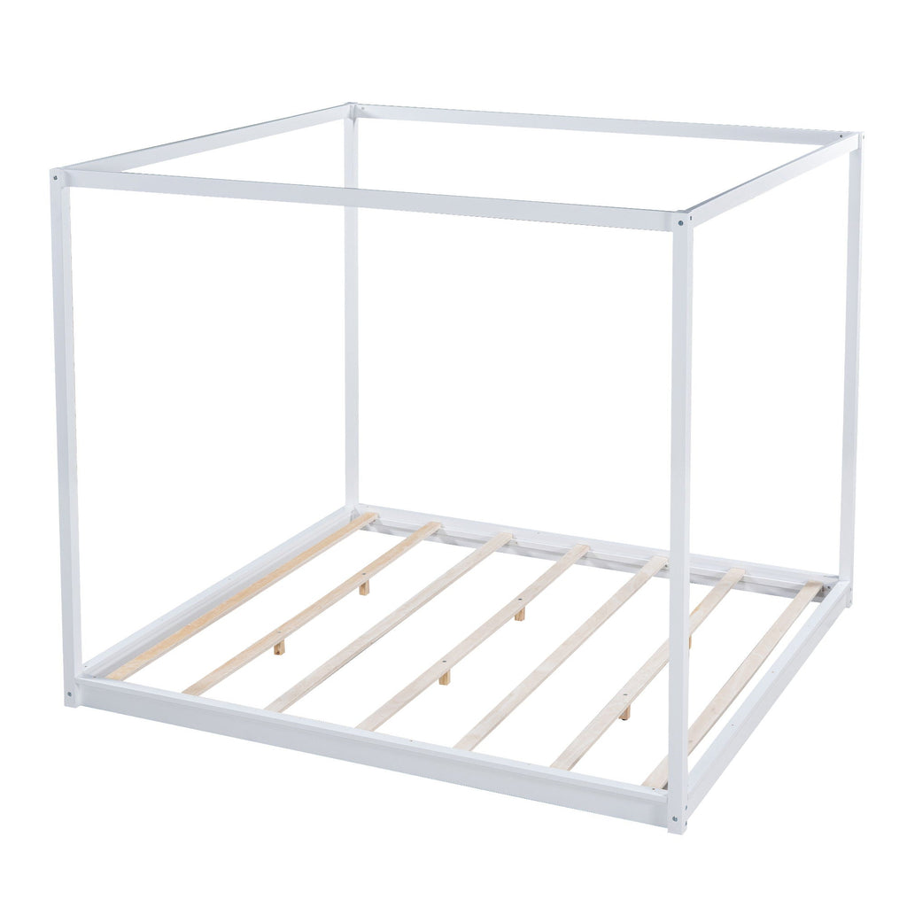 Wood Canopy Platform Bed with Airflow Slats and Support Legs - White or Light Brown