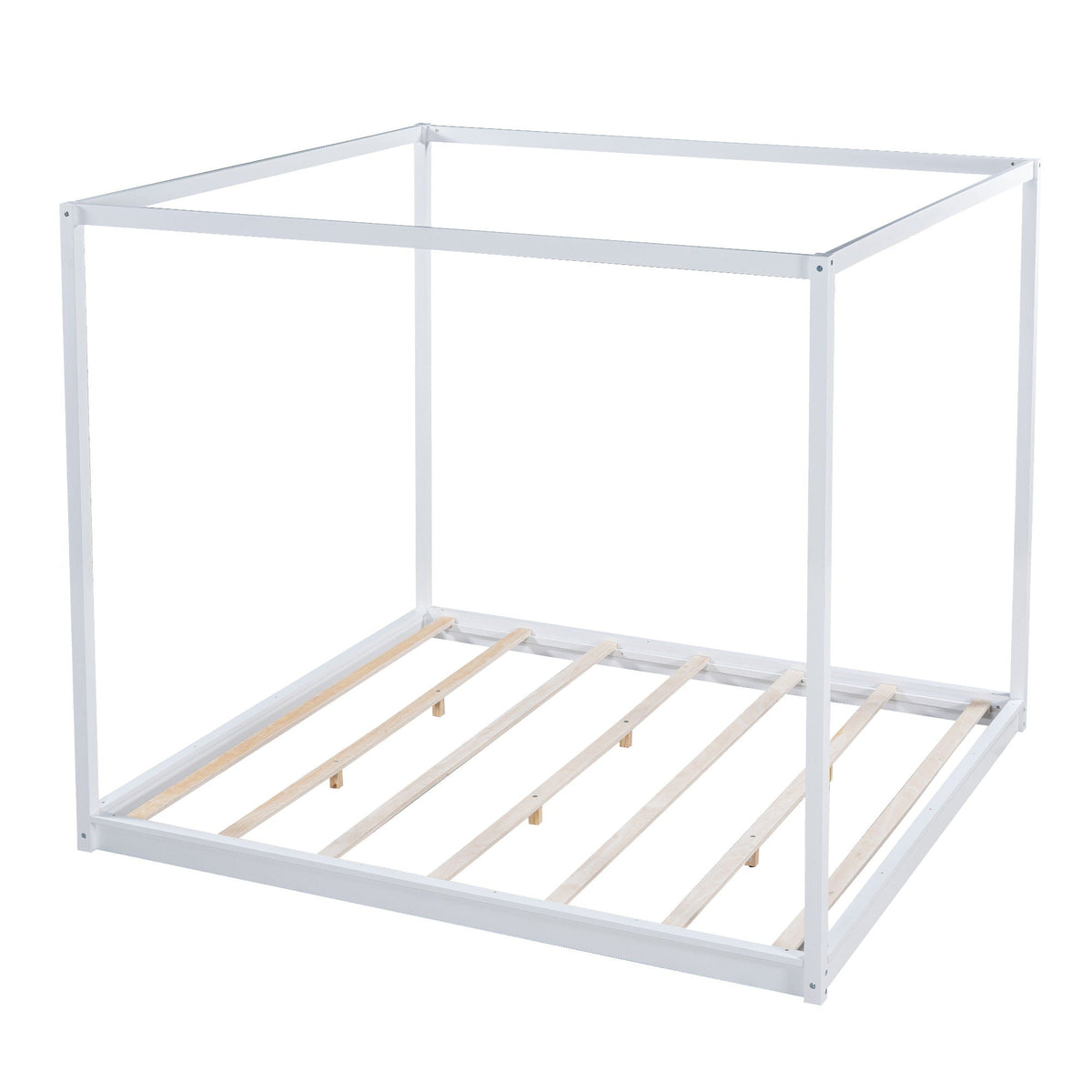 Wood Canopy Platform Bed with Airflow Slats and Support Legs - White or Light Brown