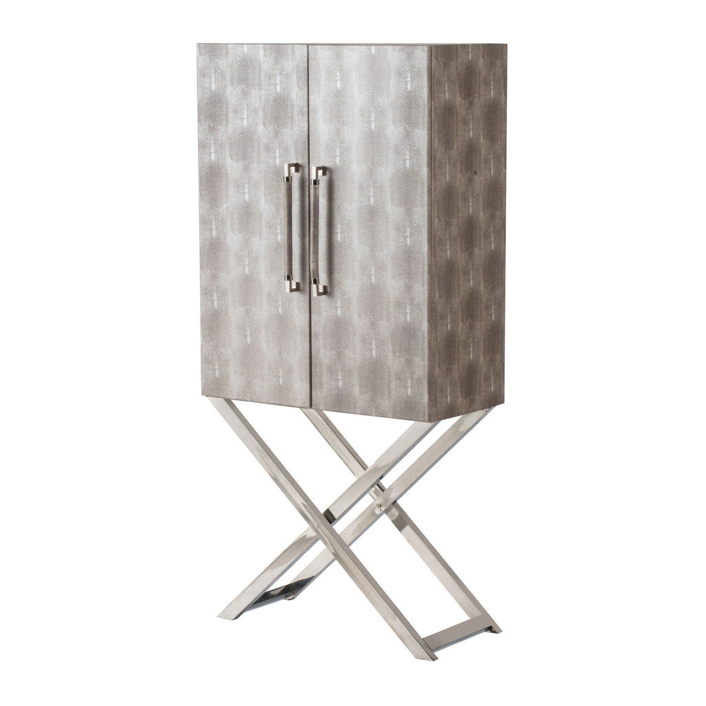 Silver Faux Leather Accent Cabinet with Mixed-Material Construction - Silver