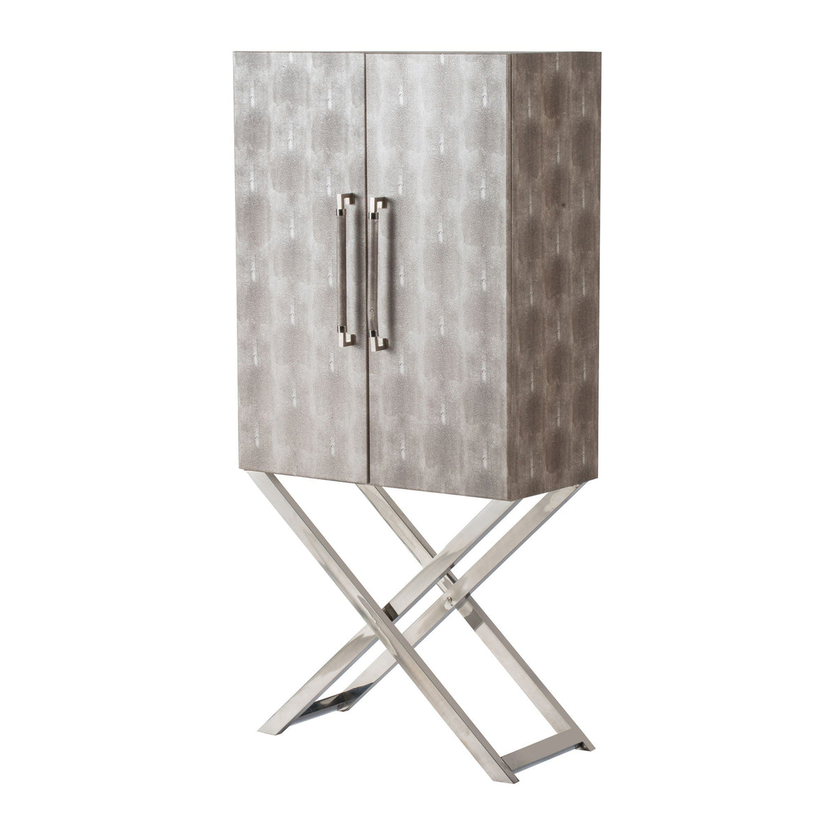 Silver Faux Leather Accent Cabinet with Mixed-Material Construction - Silver