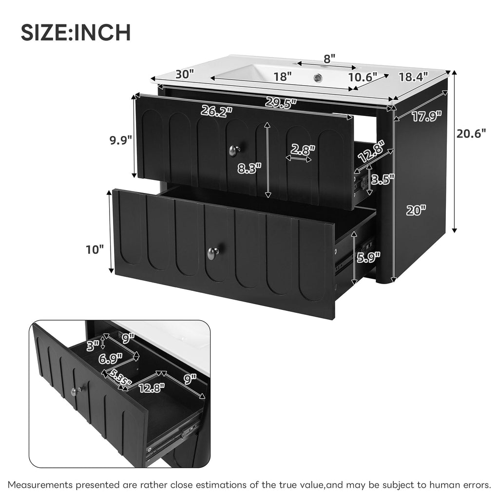 Floating Bathroom Vanity with Soft Close Drawer Slides – White or Black