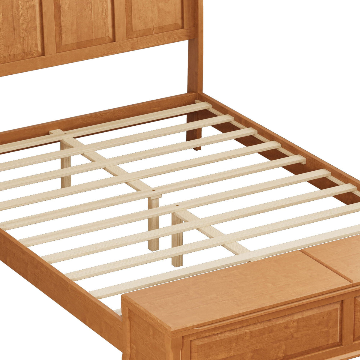 Sleigh Bed Frame with Tall Headboard and Storage Bench - Dark or Light Brown