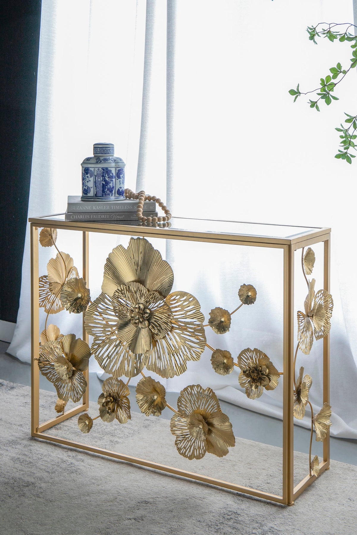 Modern Console Table With Mirrored Glass Top