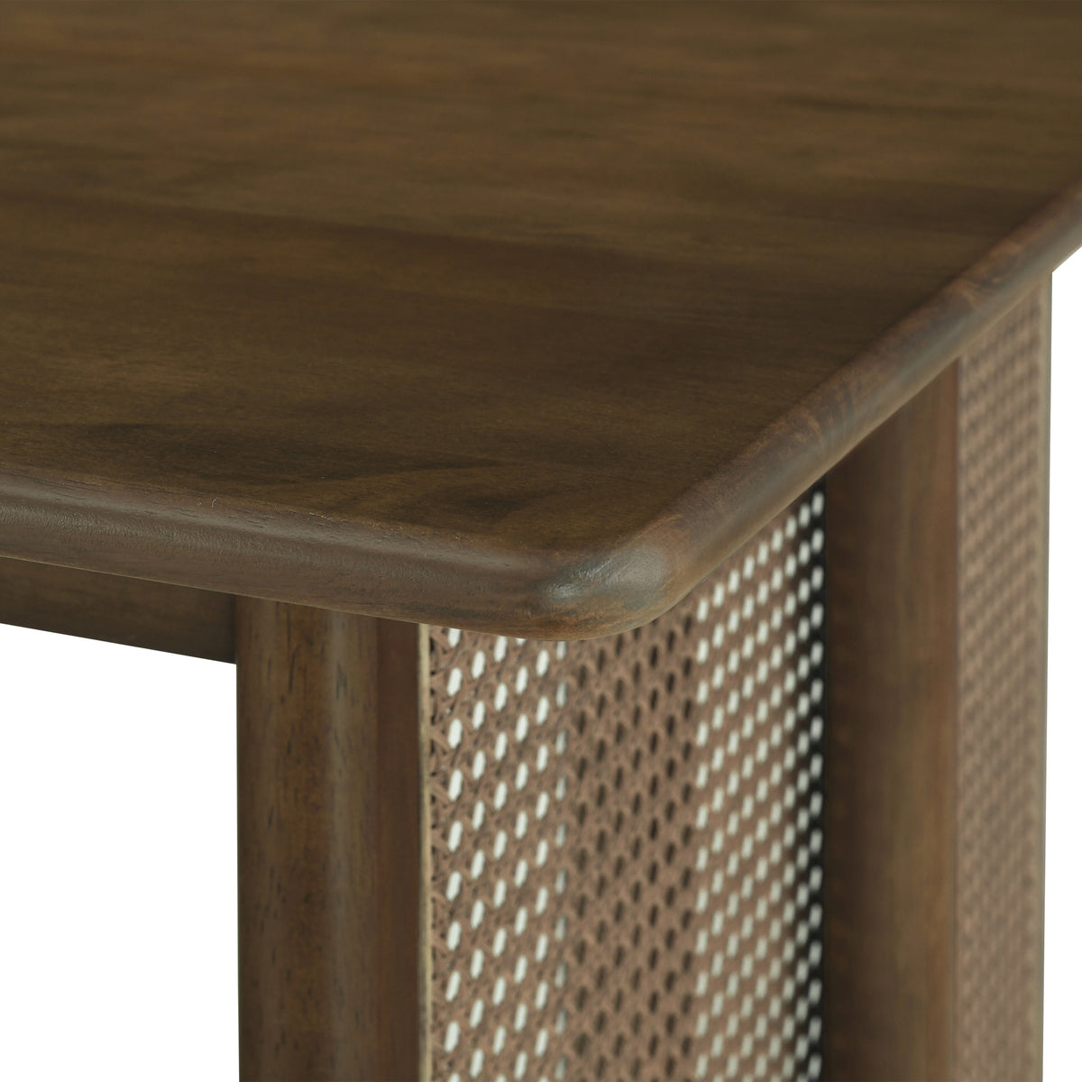 Walnut Rubber Wood Dining Set with Plastic Rattan Accents - Walnut