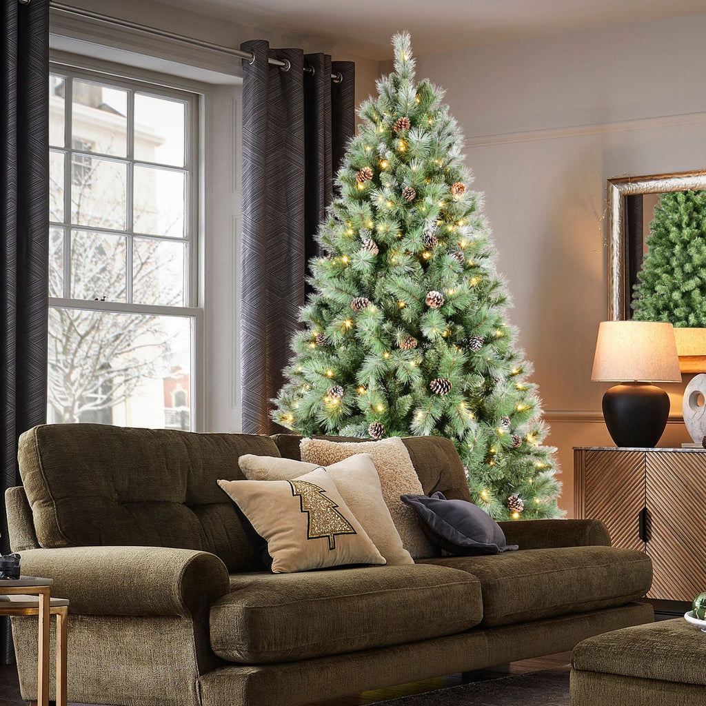 8FT Christmas Tree with 550 Warm Lights - PVC Realistic Holiday Tree