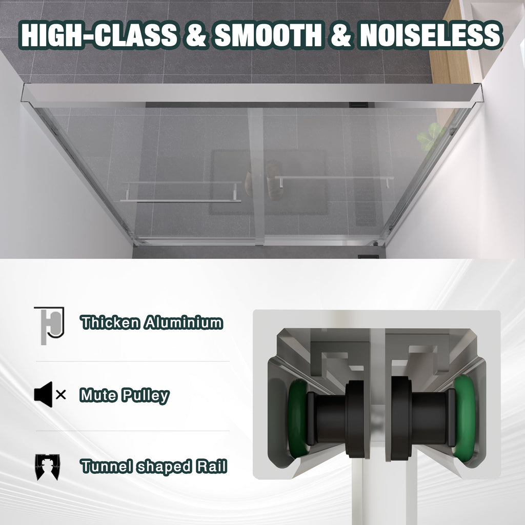 Aluminum Frame Double Sliding Shower Door with Clear Tempered Glass - Chrome