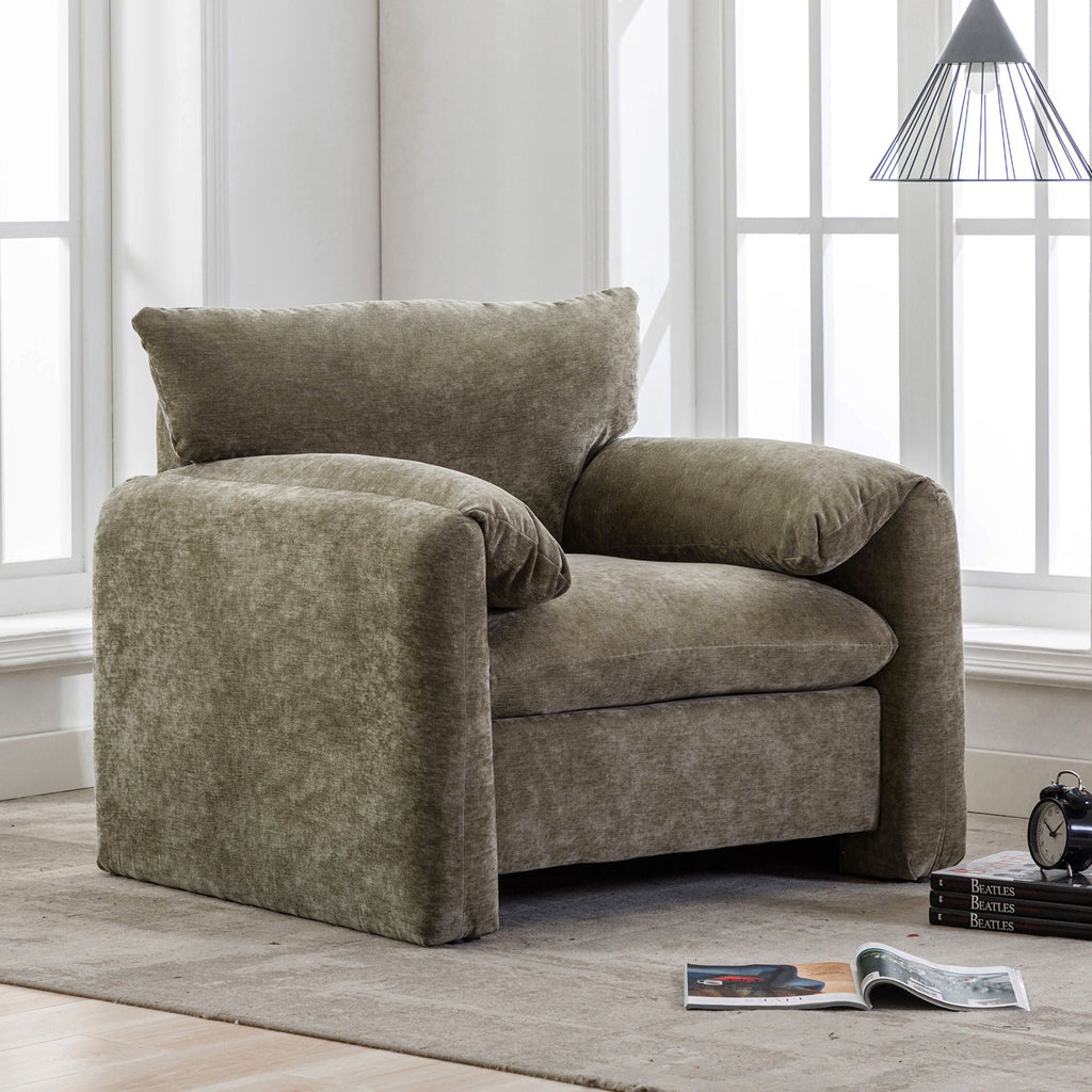 Oversized Accent Single Sofa Lounge Chair with Stain-Resistant Chenille - Matcha Green