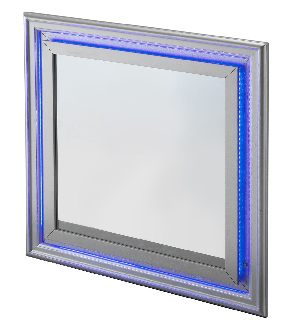 Elegant Transitional LED Mirror with Croc Textured Frame - Pearl Silver or Gray