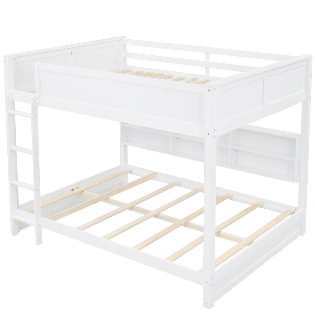 Queen Bunk Bed with Storage Cabinets and USB Ports - Dark Brown or White