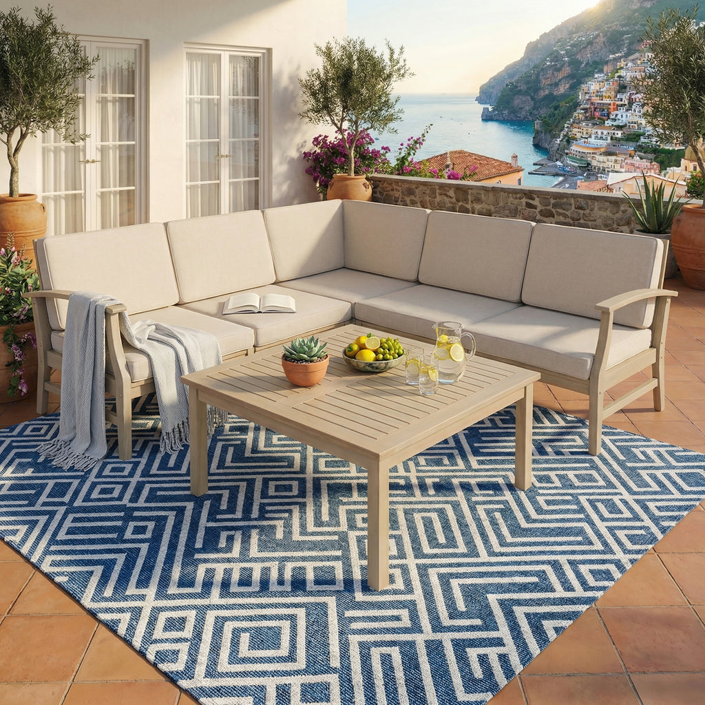 Perla 6-Pcs Sofa Set with Modular Weather-Resistant Design - Acacia Wood