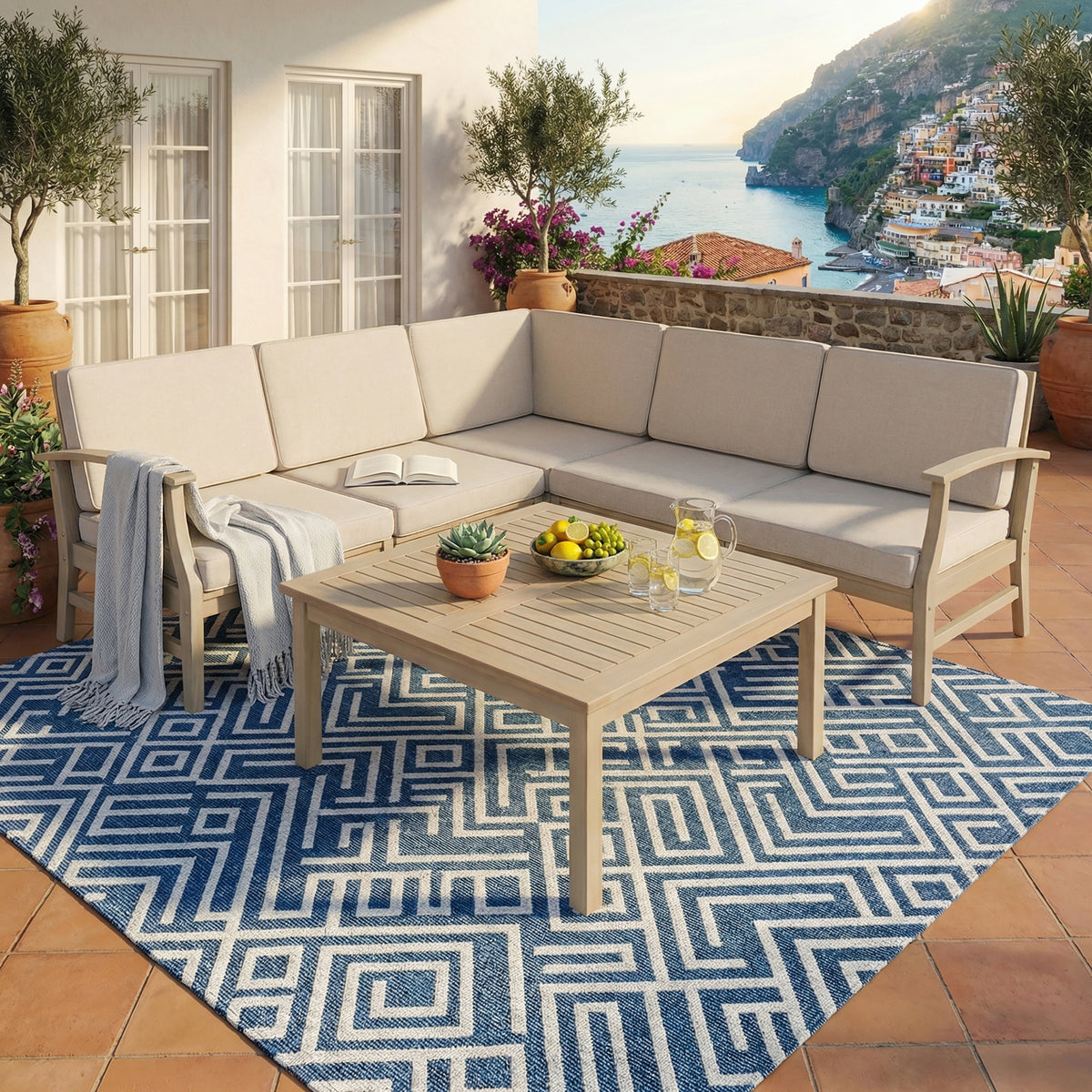 Perla 6-Pcs Sofa Set with Modular Weather-Resistant Design - Acacia Wood