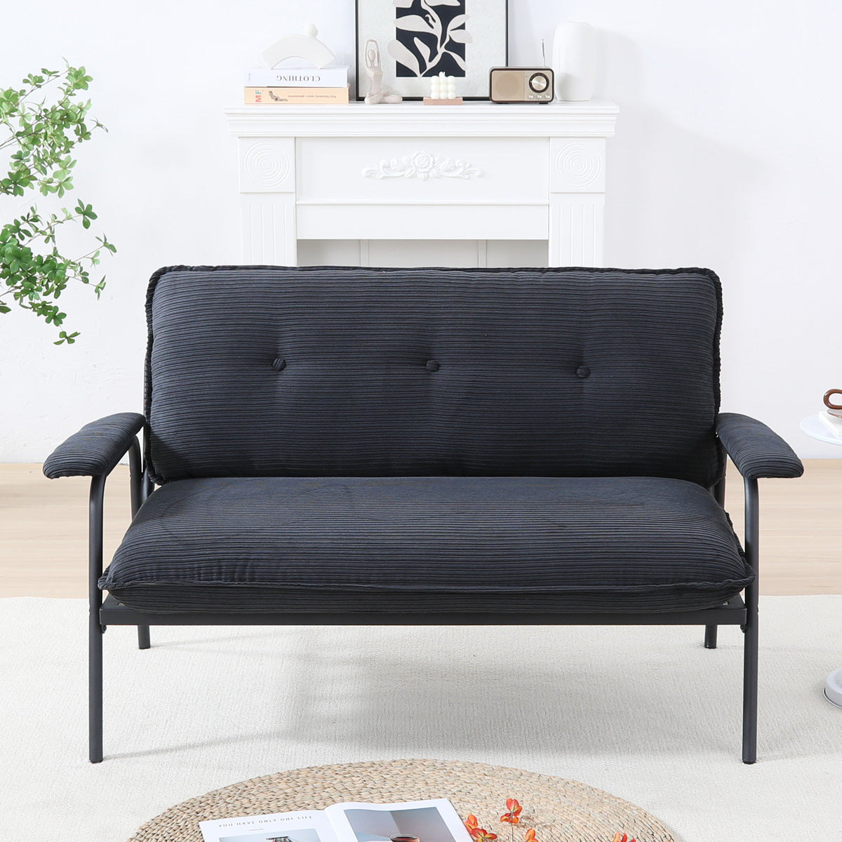Modern Metal Frame Stationary Sofa with Sponge Filling - Pink, Green, or Black