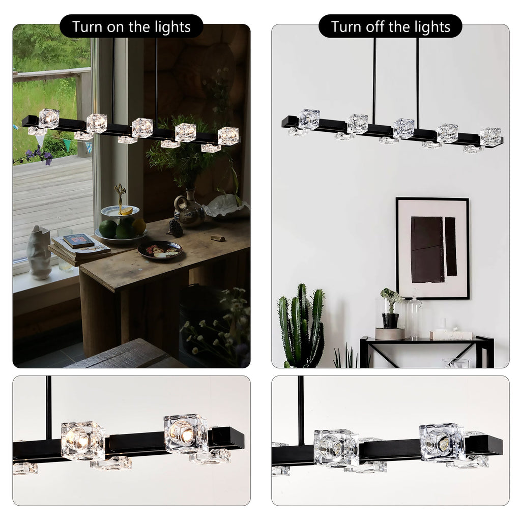 Rectangle Chandelier for Dining Room with 10-Light Metal Design