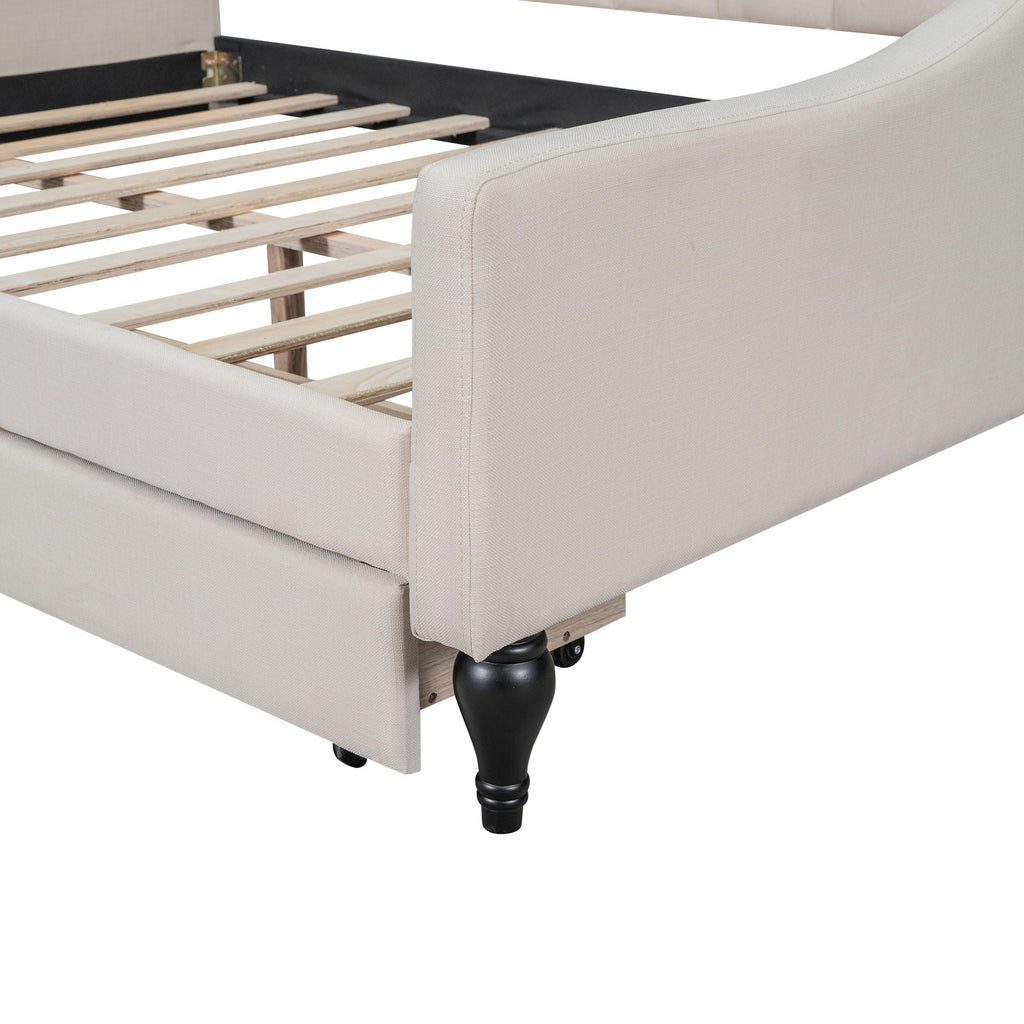 Upholstered Tufted Daybed with Storage Options - Beige