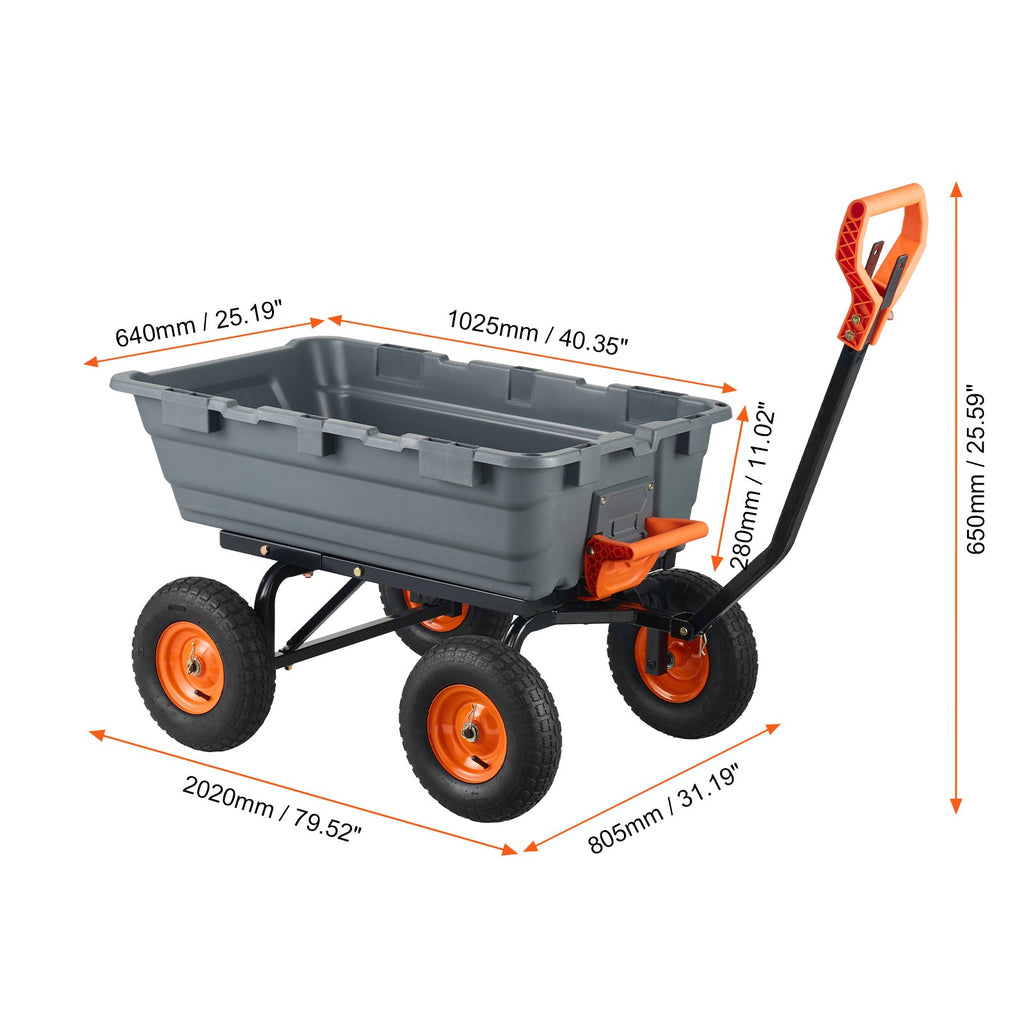 Dump Cart with Poly Body and Steel Frame - 1200 lbs Capacity, Black