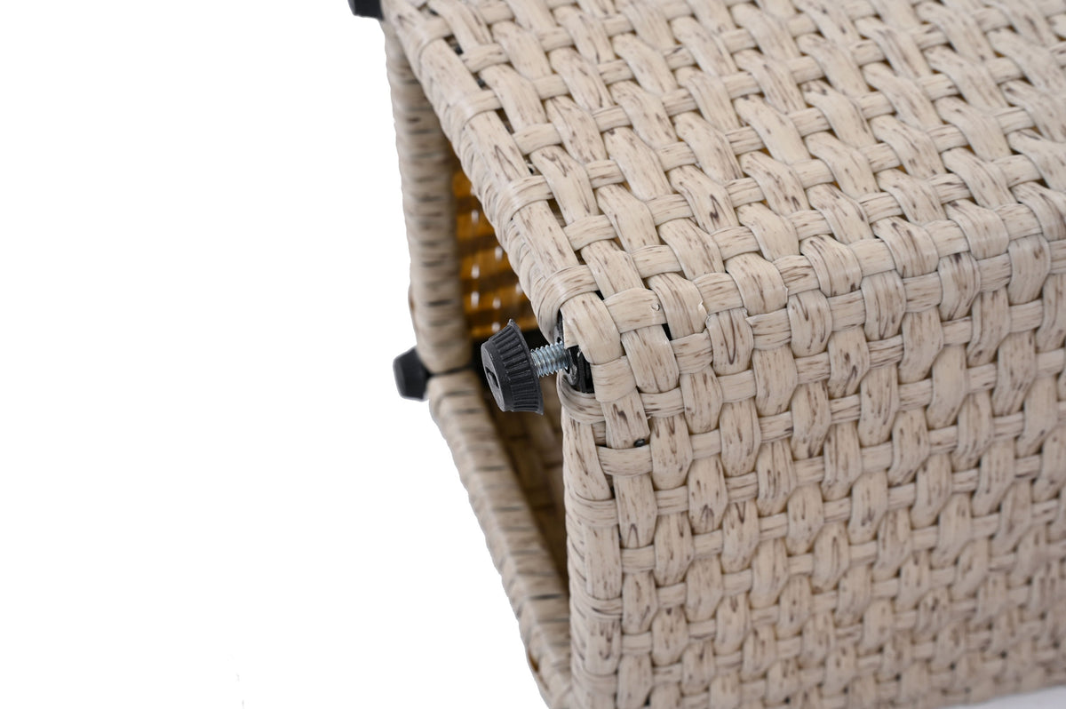 Beige PE Wicker Planters Set with Iron Frame, 2-Piece - Outdoor Flower Pots