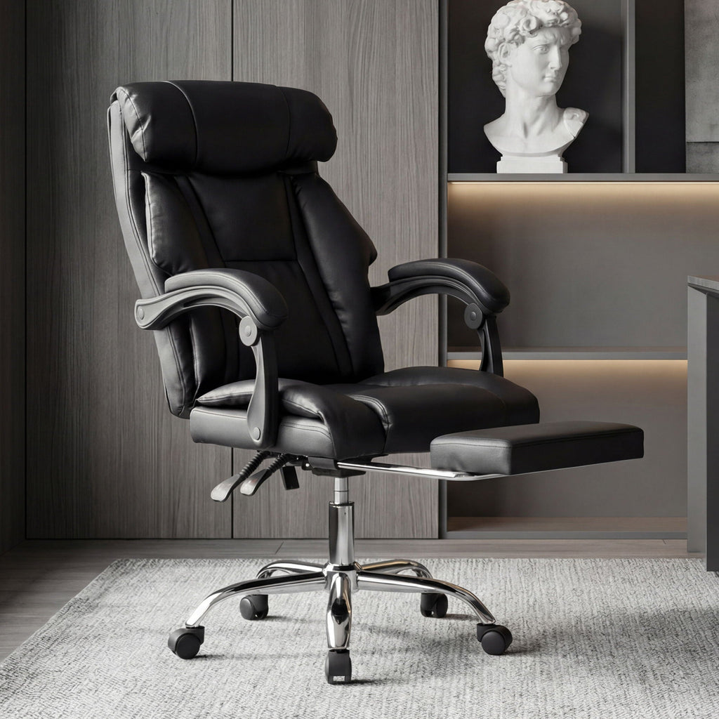 Executive Office Chair with Foot Rest and Adjustable Height - Black