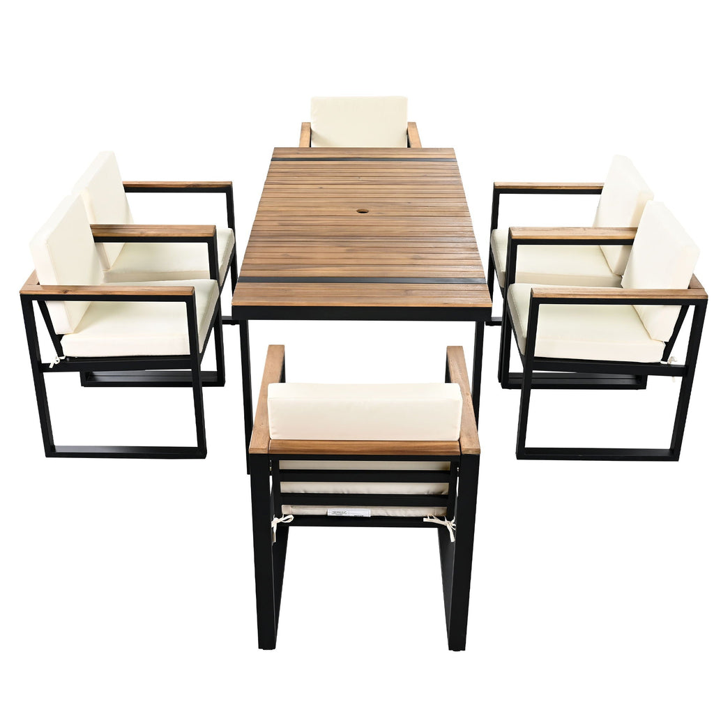 7 Piece Outdoor Dining Set with Removable Cushions - Gray or Beige