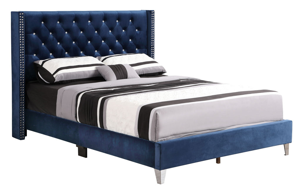 Upholstered Nailhead Trim Chic Bed with Tufted Headboard - Multiple Colors