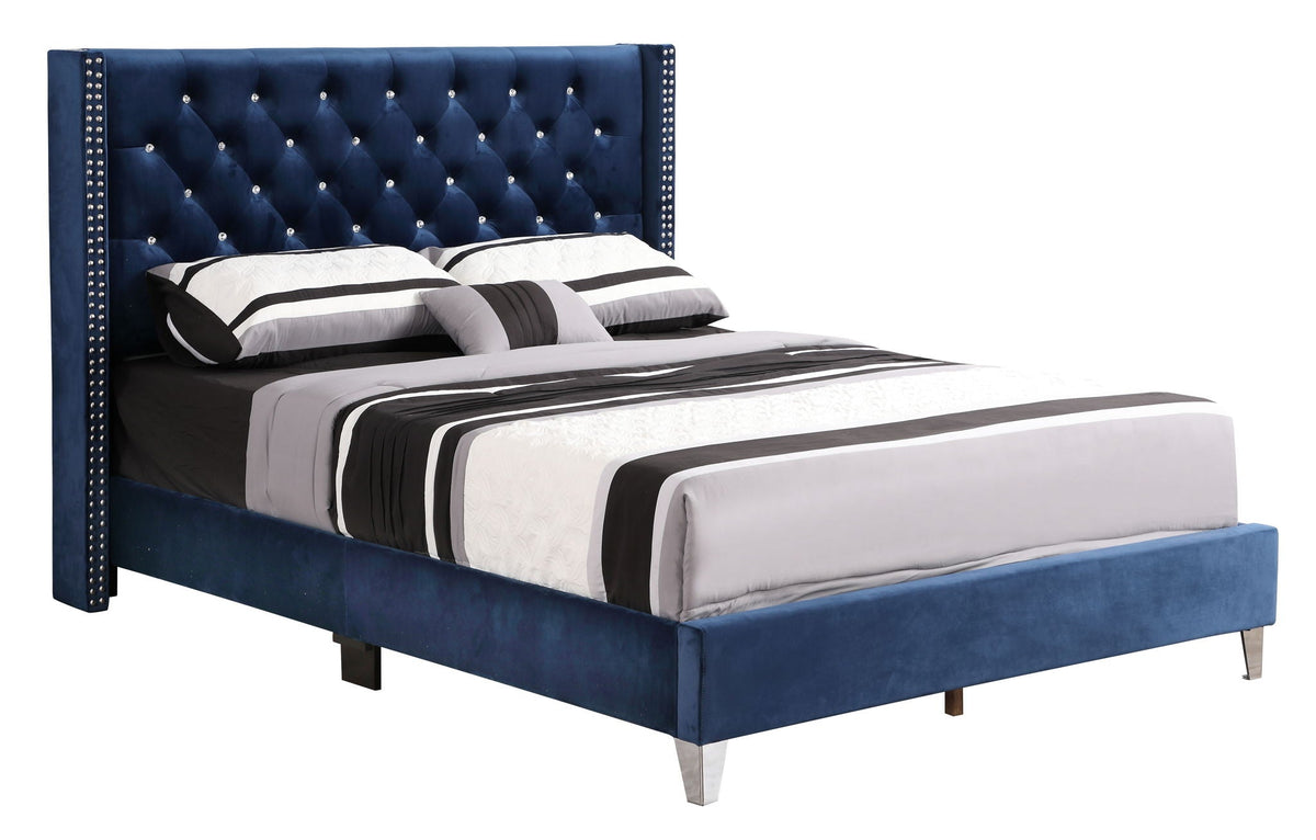 Upholstered Nailhead Trim Chic Bed with Tufted Headboard - Multiple Colors