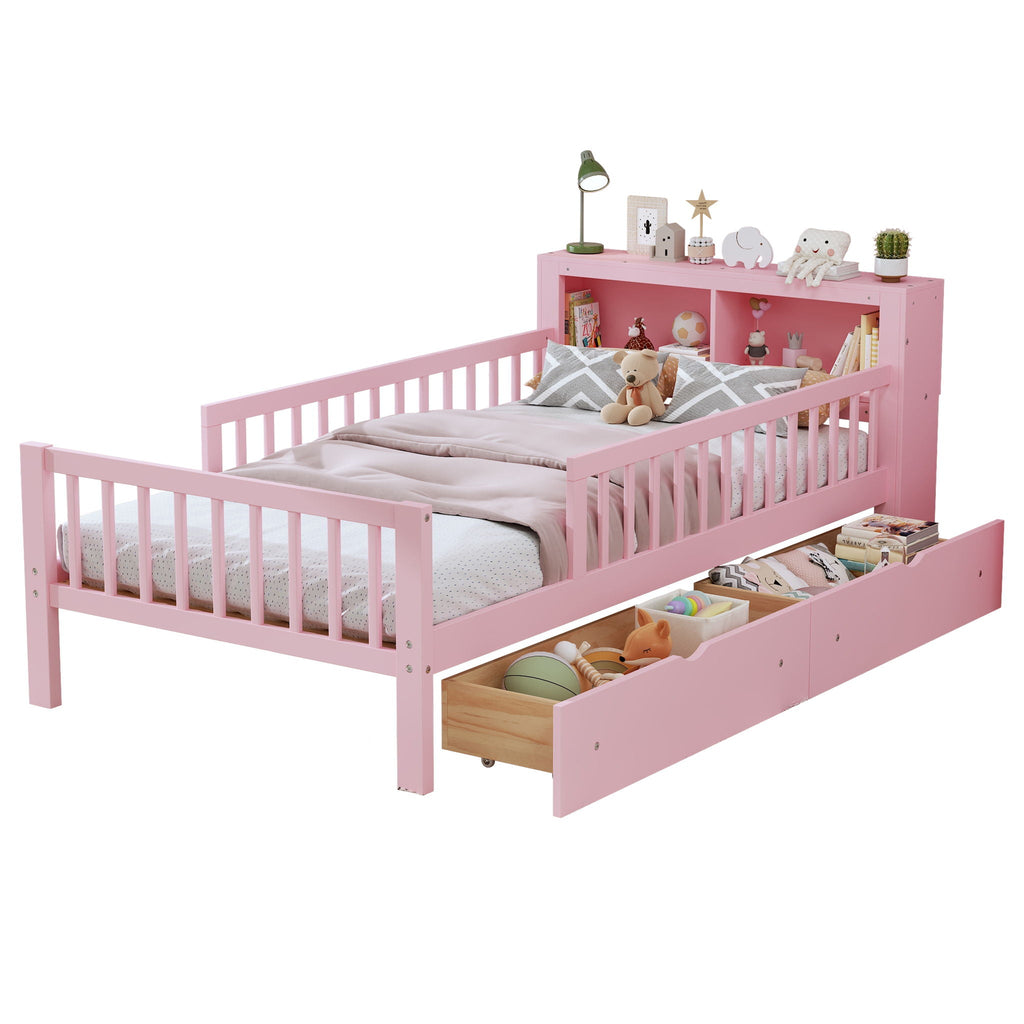 Twin Storage Bed with Headboard Rack & Under-Bed Drawers - Multiple Colors