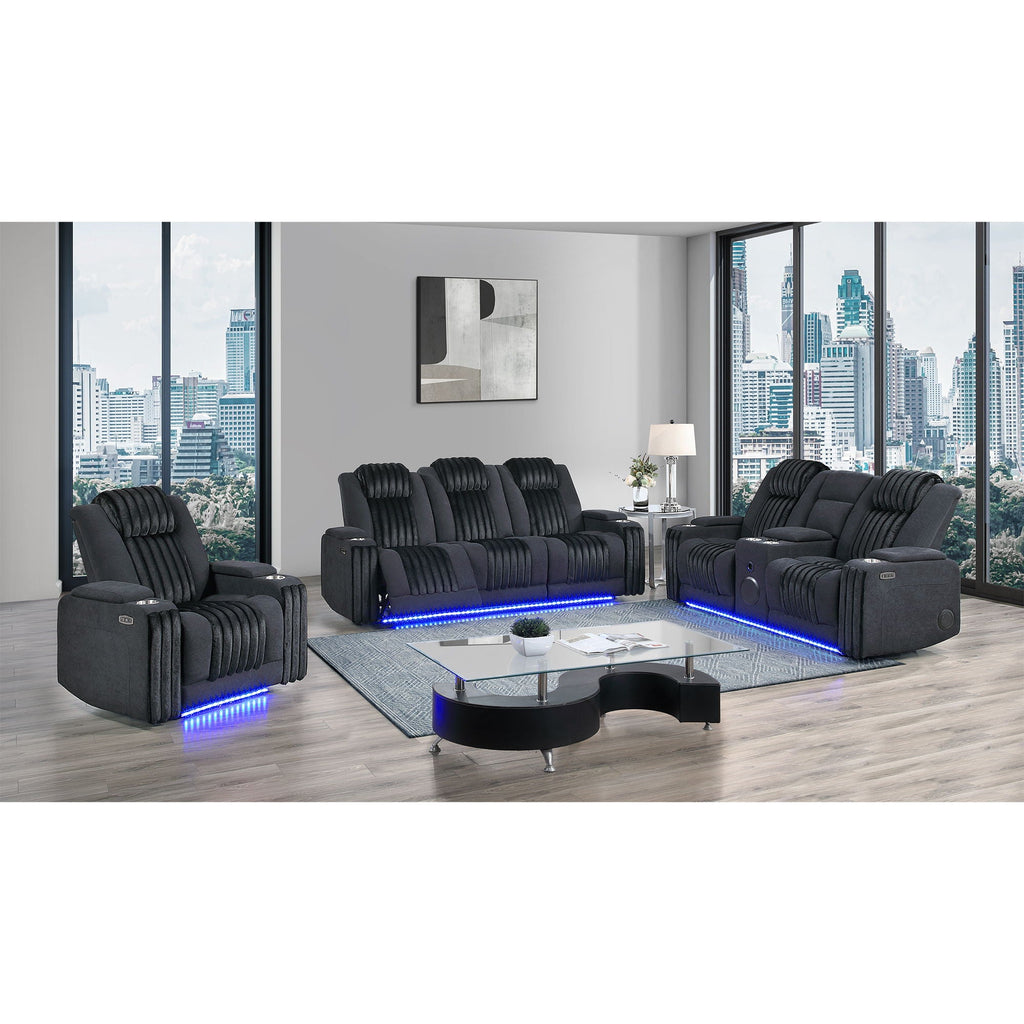 Power Reclining Sofa with Power Headrest and Drop Down Table - Black, Dark Brown, or Dark Gray